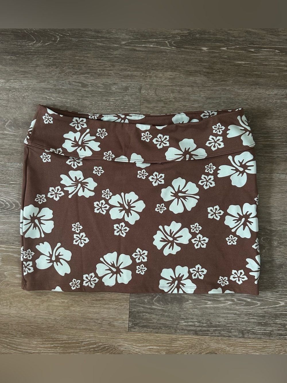 H&M Divided brown and blue floral hibiscus micro mini skirt Sz S
